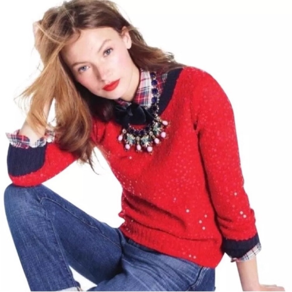 J. CREW Scattered Sequined Wool-Blend Sweater